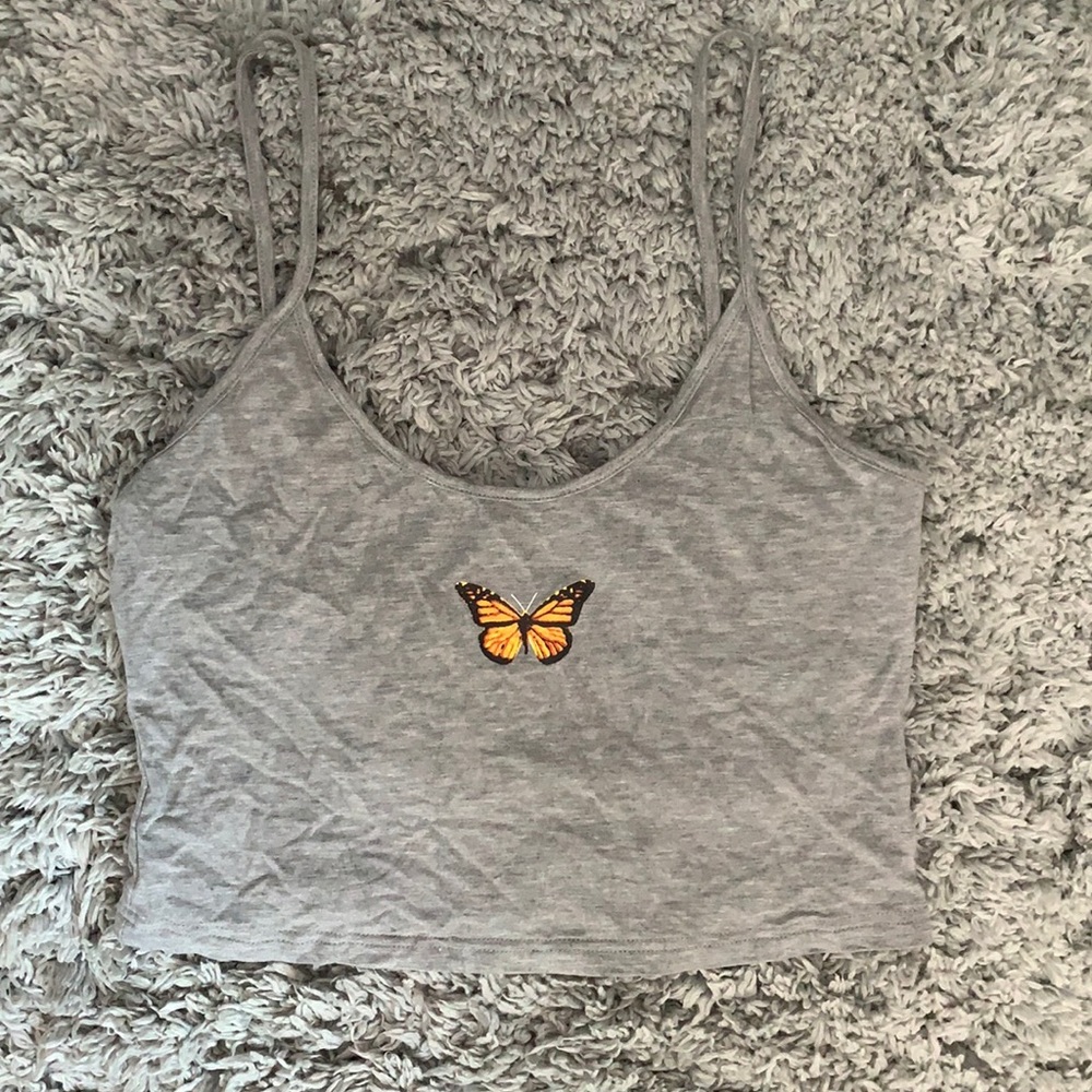 shein grey butterfly crop top